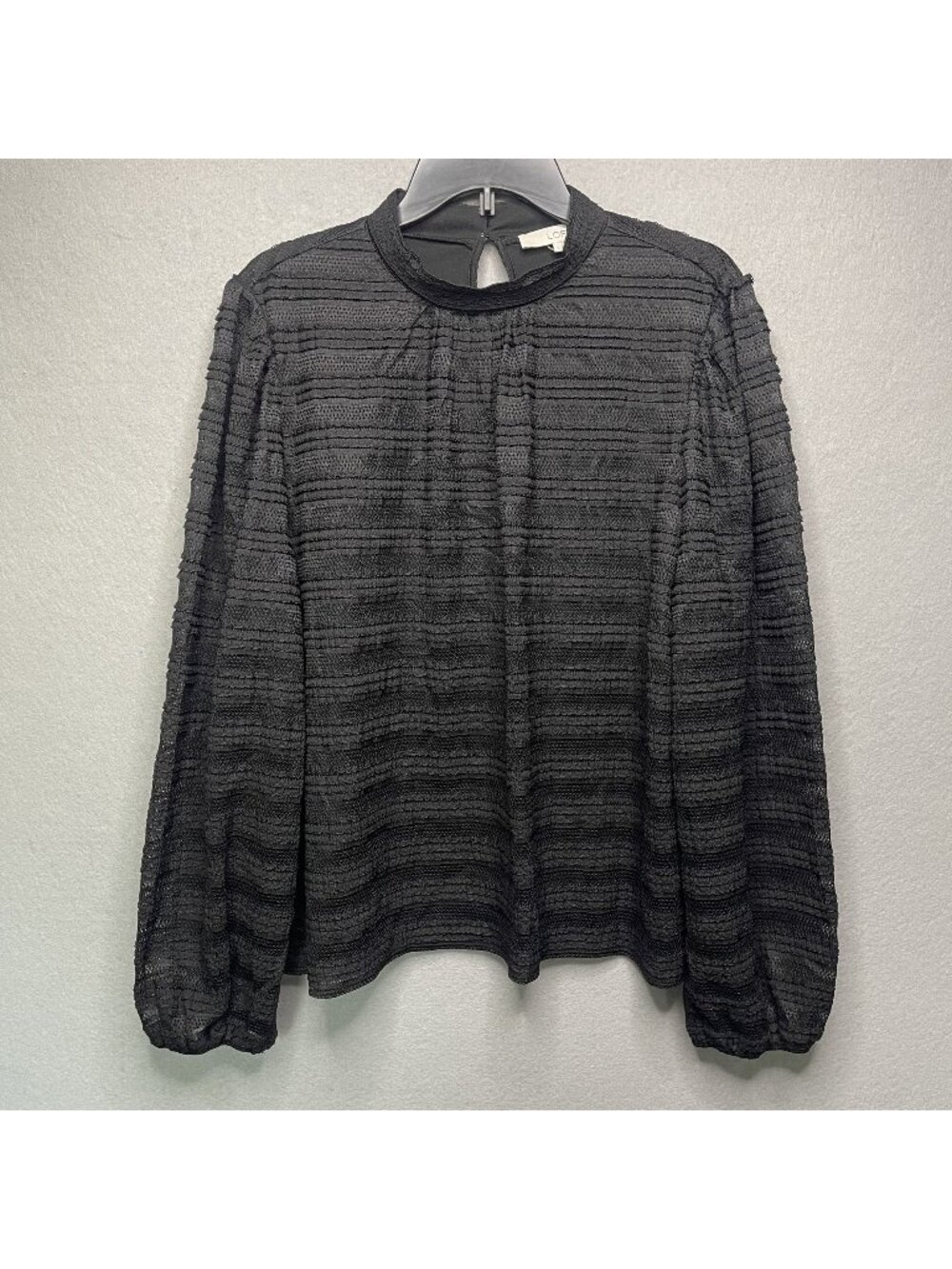 Loft Womens Black Textured Ruffle Long Sleeve Blouse XL Keyhole Back